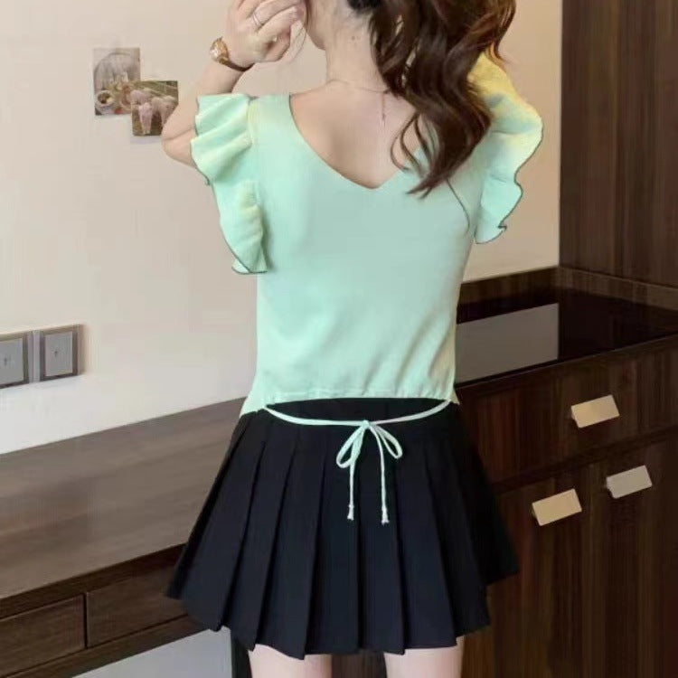 Ruffled Short Sleeves Top Slimming