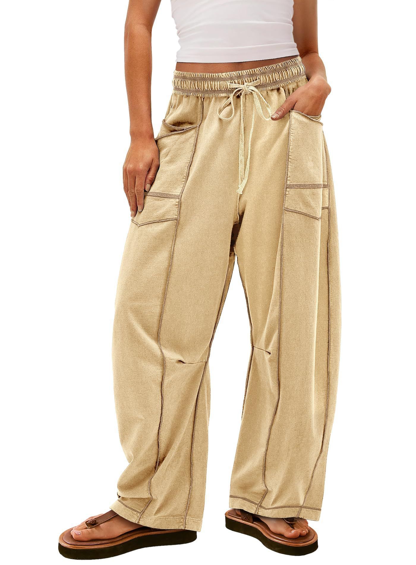 Casual Summer Wide Leg Drawstring Waist Casual Pants