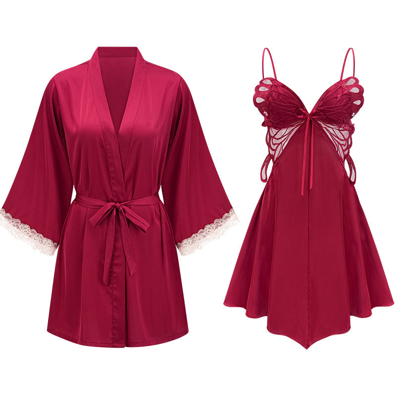 Sexy Lingerie Womens Pure & Alluring Butterfly Lace Slip Dress Two-Piece Set