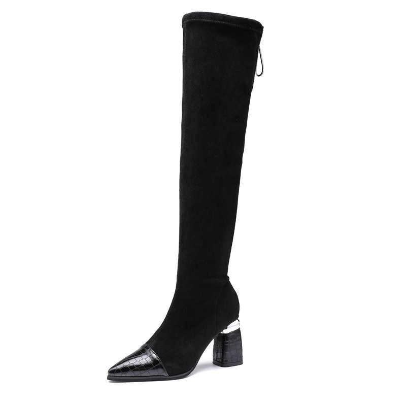 Pointed High-heeled Skinny Boots Thick-heeled Long Stretch Boots