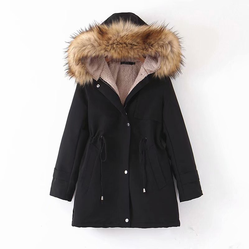 Women's Mid-length Large Fur Collar Thickened Large Size Slim Waist Coat Jacket