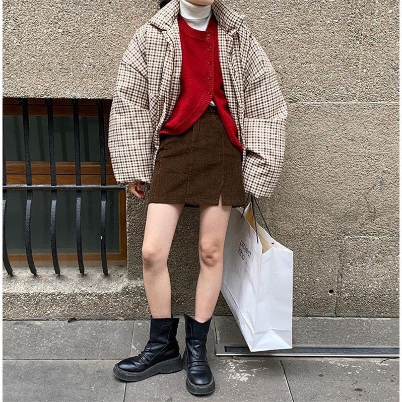 Women's Corduroy Skirt With High Waist Was Thin