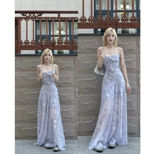 French Style Waist Cinching Floral Slip Dress For Women