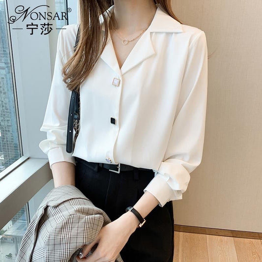 Womens Stylish Long-sleeve Shirt With A Suit-style Collar
