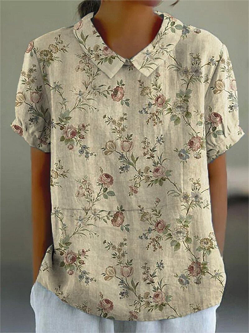 Women's Printed Lapel Short-Sleeve Top