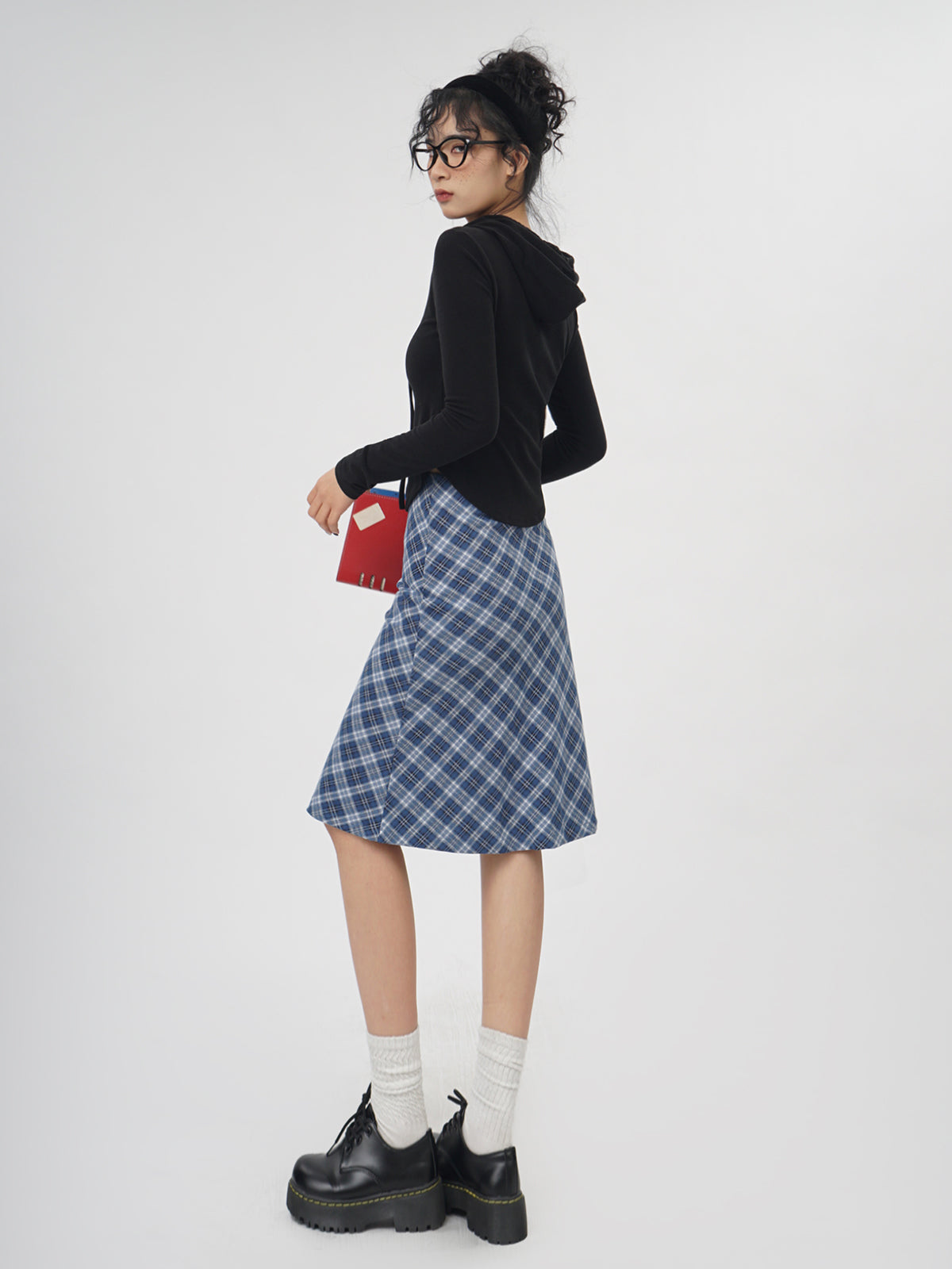Plaid A- Line Skirt Women's High Waist Midi Skirt