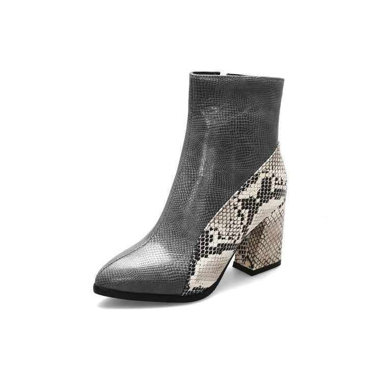 Color Matching Pointed Toe Thick Heel Women's Boots Autumn And Winter Ankle Boots