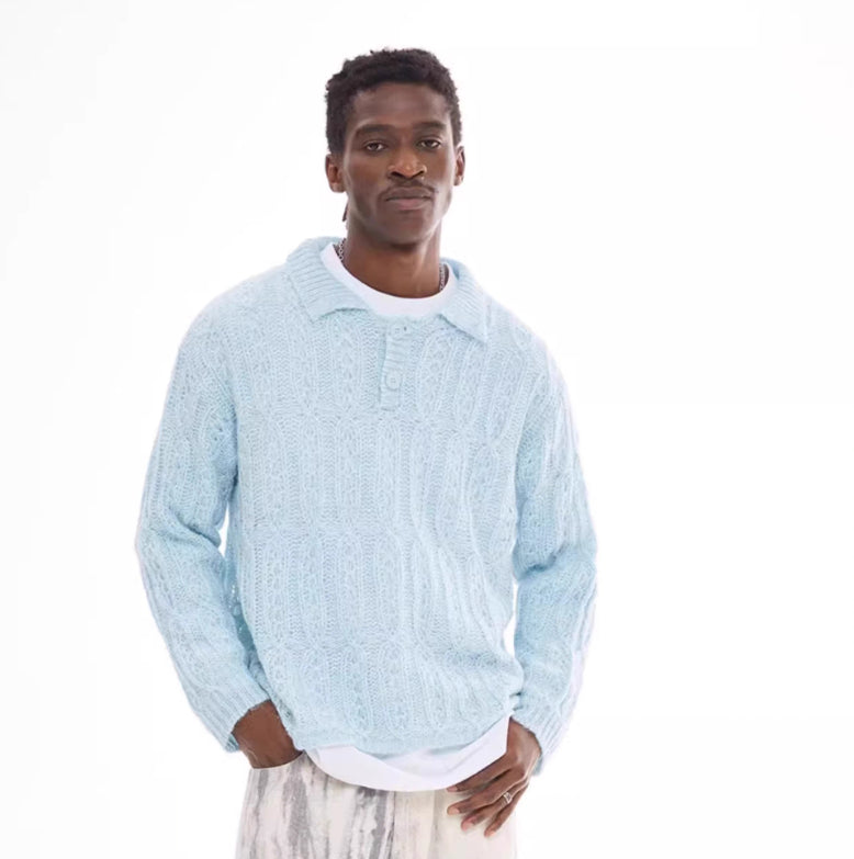 American Retro Hollow Wool Lapel Sweater