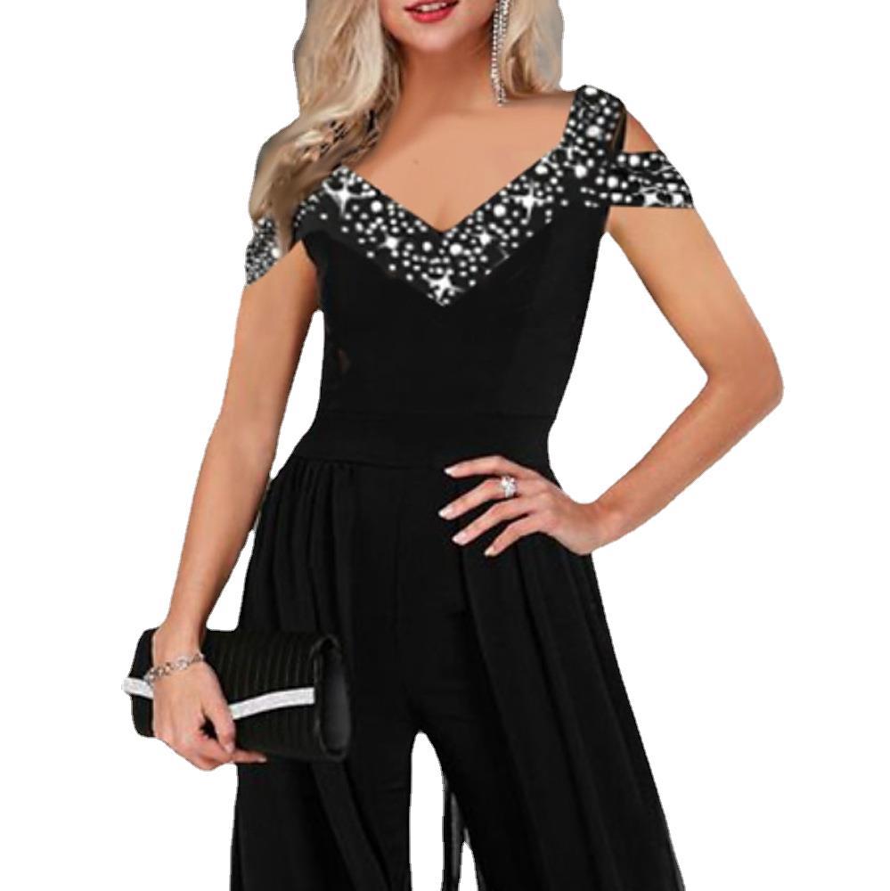 Dame stropløs jumpsuit med krave og høj talje