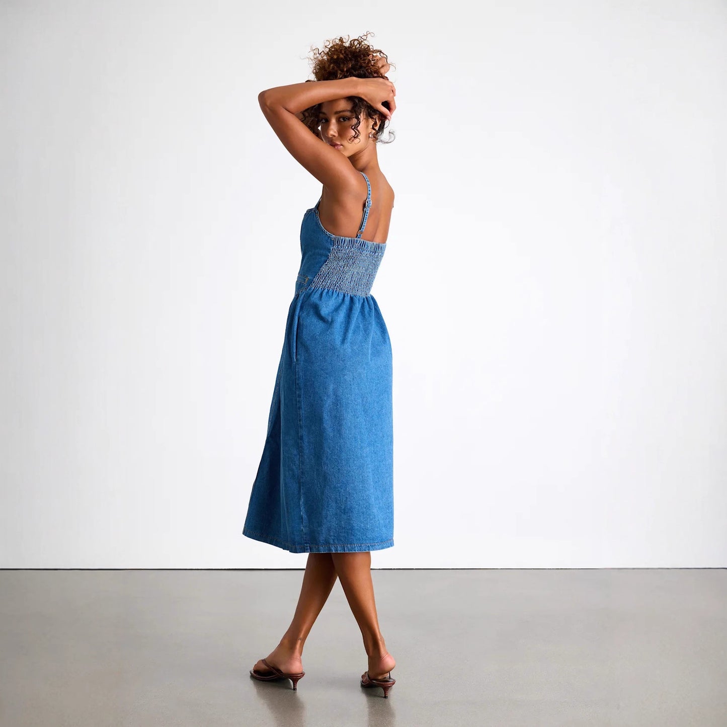 Retro V-neck Cardigan Denim Slip Dress Womens Clothing