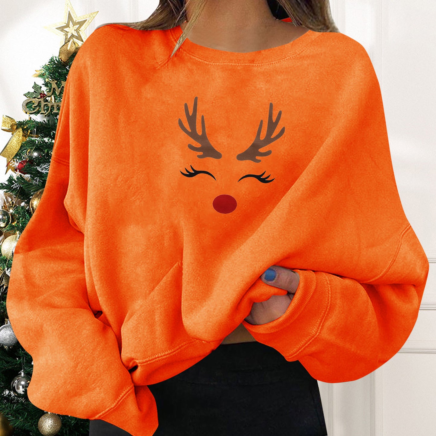New Christmas Simple Loose Personality Round Neck Print Sweatshirt
