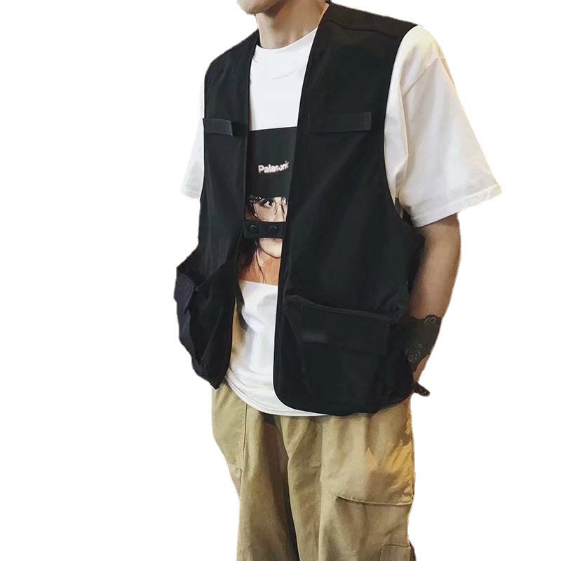 Tooling Style Men's Collarless Vest Casual Loose Vest