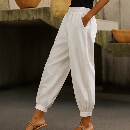Stylish Casual Everyday Skinny Pants With Side Pockets And Elastic Waist