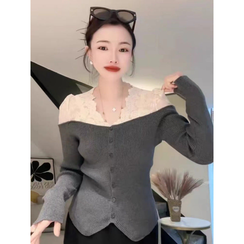 Sexy New Crochet Lace Shoulder Sweater