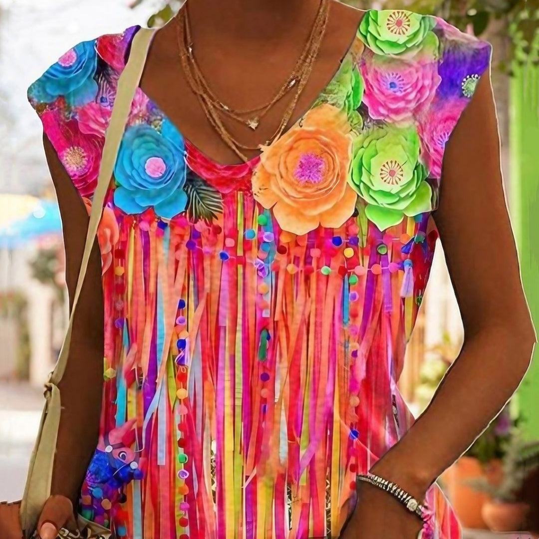 3D Digital Printing Basic Sleeveless V-neck Women's Vest Short Top