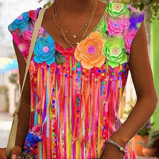3D Digital Printing Basic Sleeveless V-neck Women's Vest Short Top