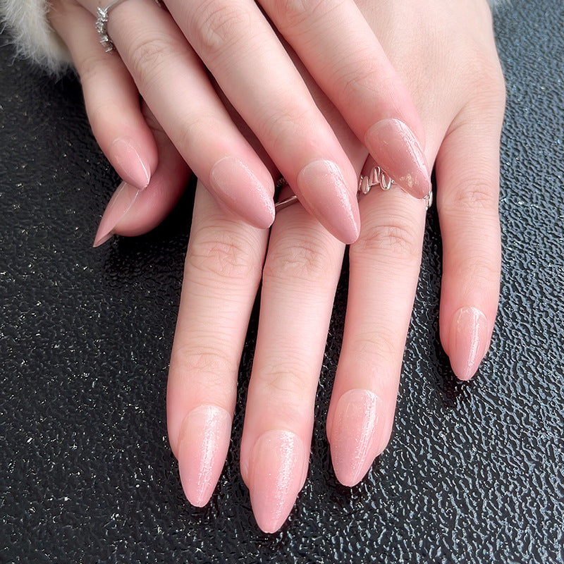 Ferskenfarvet gradient nude-farvet display hvidt fint glimmer aftagelig negleformet stykke