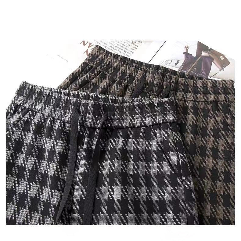 Relaxed Coffee Checked Plush Casual Pants