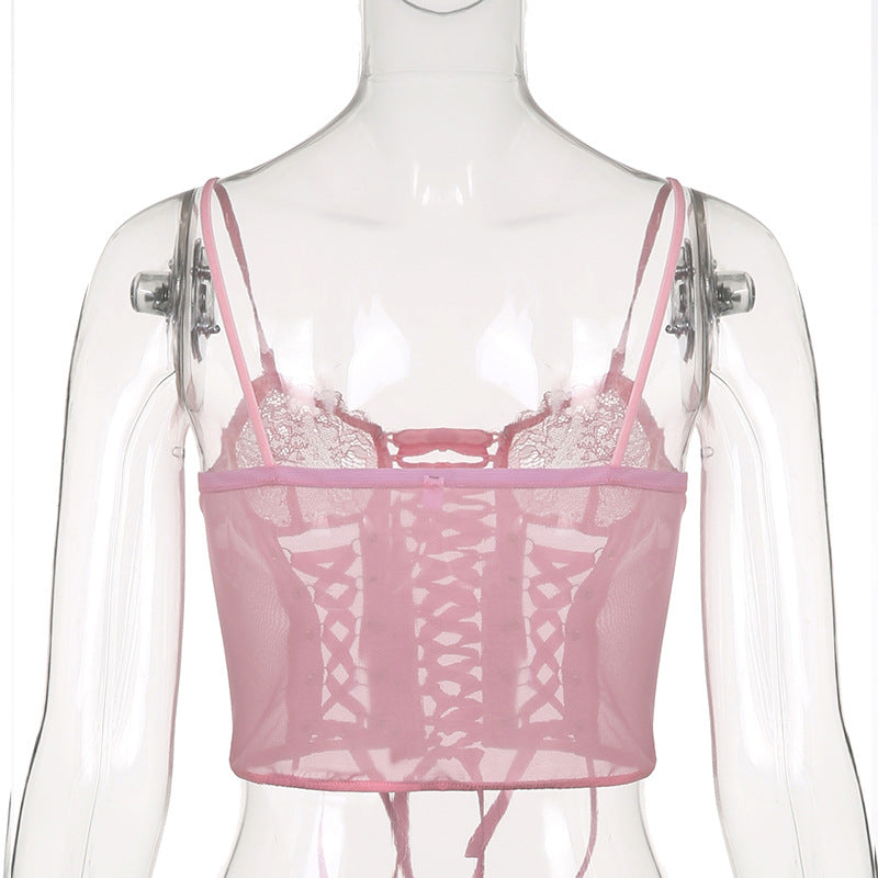 Lace Cutout Tie Drawstring Tunic Top
