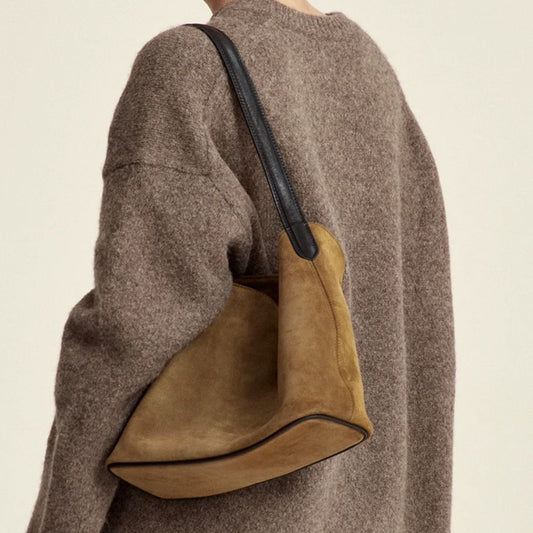 Suede Vintage Large-capacity Minimalist Tote Crossbody Bucket For Women Underarm Bag