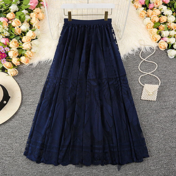 Women's Lace Crocheted Hollow-out Midi Skirt