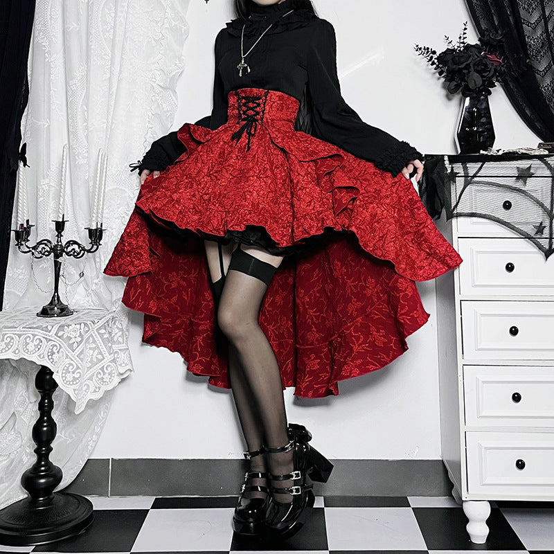 Patchwork Hip Skirt Elegant Slim High Waist Lace-up Waist-controlled Trailing Skirt Women