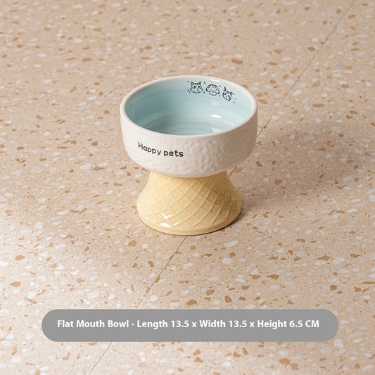 Ceramic High Foot Cat Bowl Neck Protection Not Easy To Knock Over Snack Dish Drinking Water