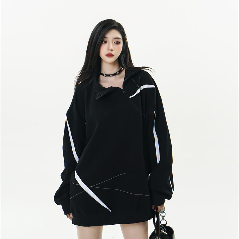 Irregular Color Matching Topstitching Loose Top