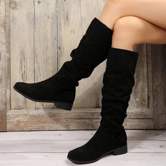 Plus Size Casual Suede Chunky Heel Boots