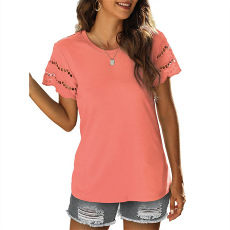 Women's Patchwork Lace Crew Neck Fashion T-Shirt
