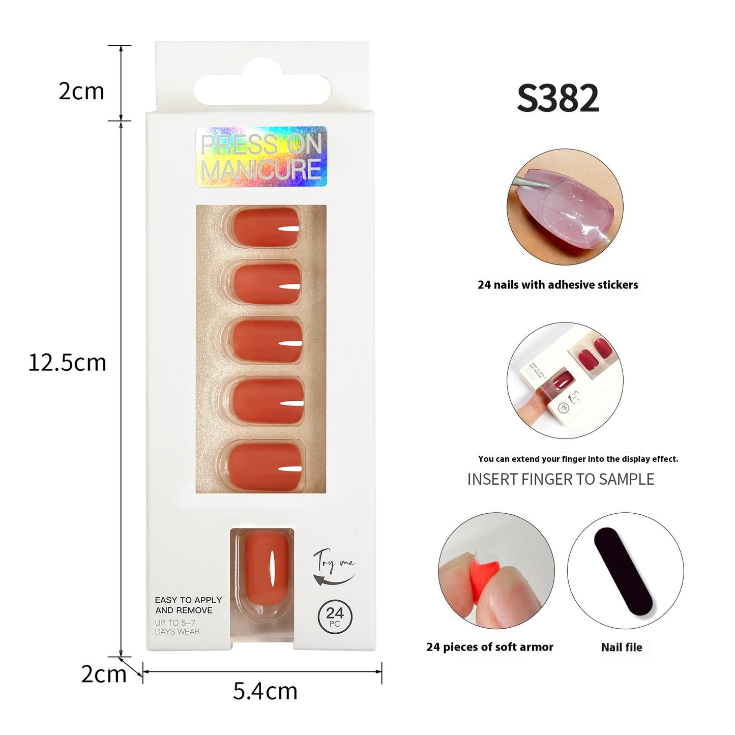 Short Square Head Solid Color Nail Stickers Finished Product 24 Pieces