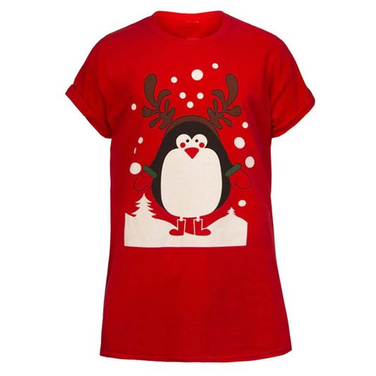 Fashionable Penguin Printed Christmas T-shirt