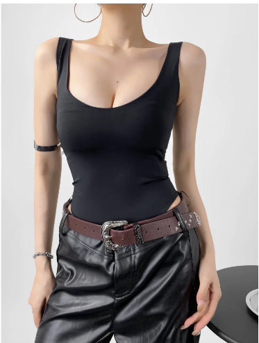 Seam Nude Feel Belly Contracting Yoga Bodysuit Big U-neck Stretch Fitness Sports Fitness Vest