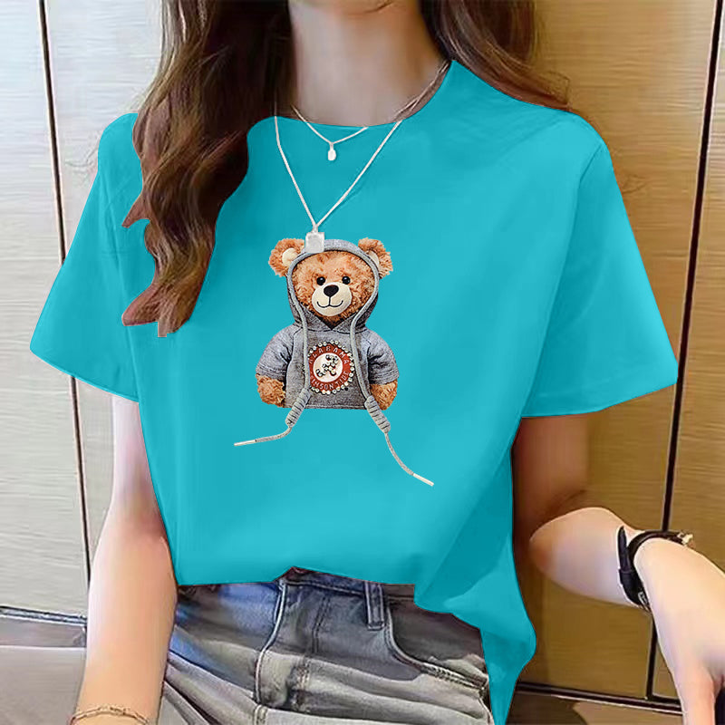 Women's Cute Bear Plus Size Cotton Short Sleeve T-shirt