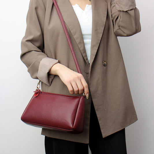 Soft Leather Multi-layer Middle-aged Women's Shoulder Messenger Bag