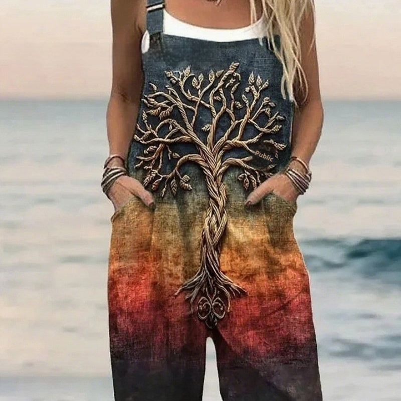 Strap Positioning Printed Jumpsuit Women's Clothing