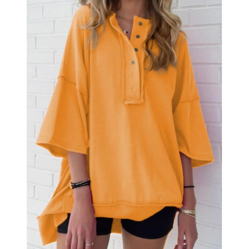 Solid Color Loose Casual Button Sweater