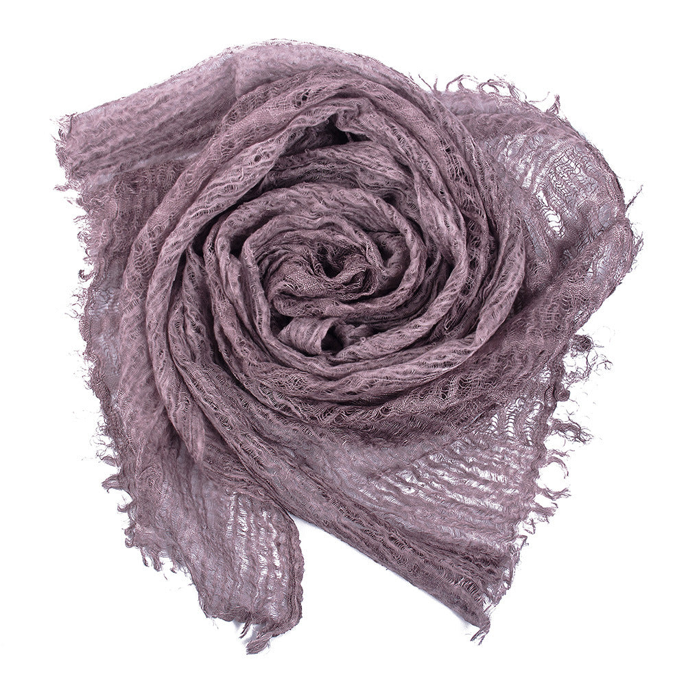 Solid Color Linen Scarf Retro Style Tassel Shawl For Women