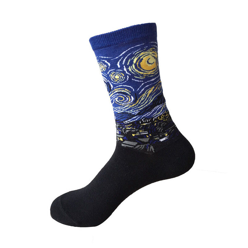European And American Retro Abstract Art Van Gogh Oil Painting Socks