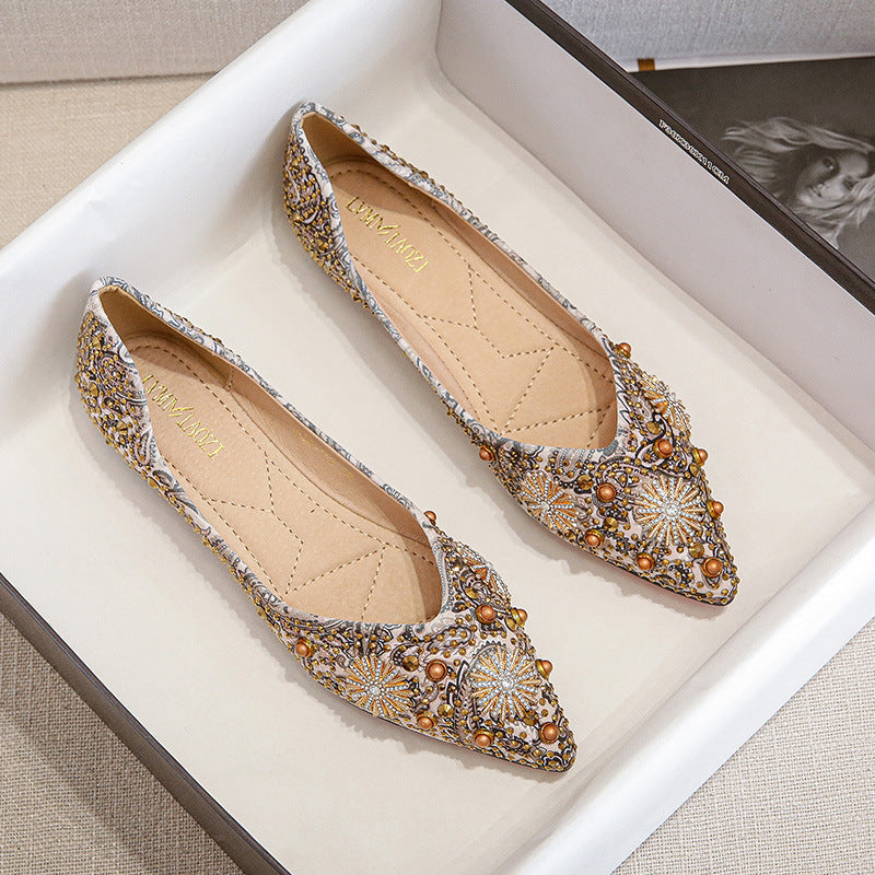 Printed Women's Flat New Temperament Rhinestone Rivet Shoes