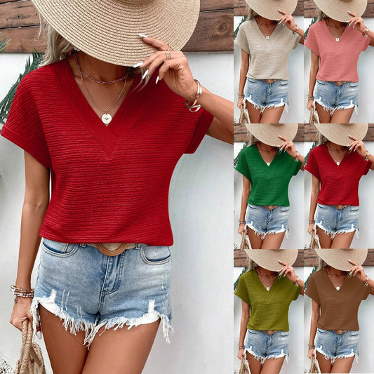 Fashion Loose V-neck Short Sleeve T-shirt Top