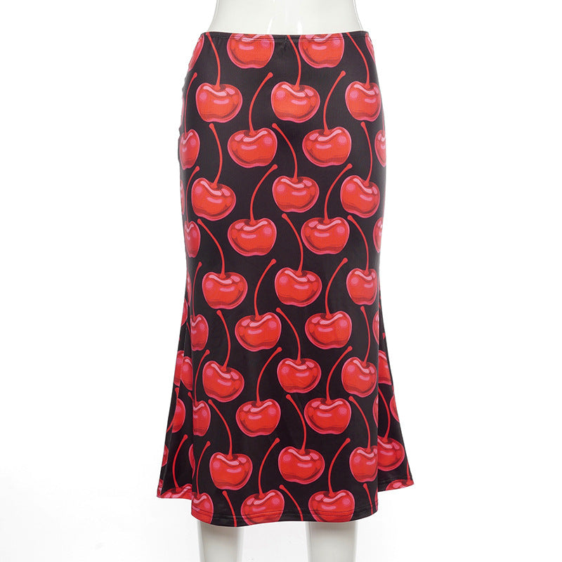Love Printed Casual Bag Buttocks Half Body Low Waist Long Skirt