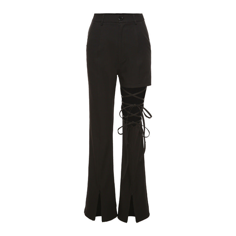 Autumn And Winter Gothic Punk Style Lace-up Leggings Hip High Waist Trousers