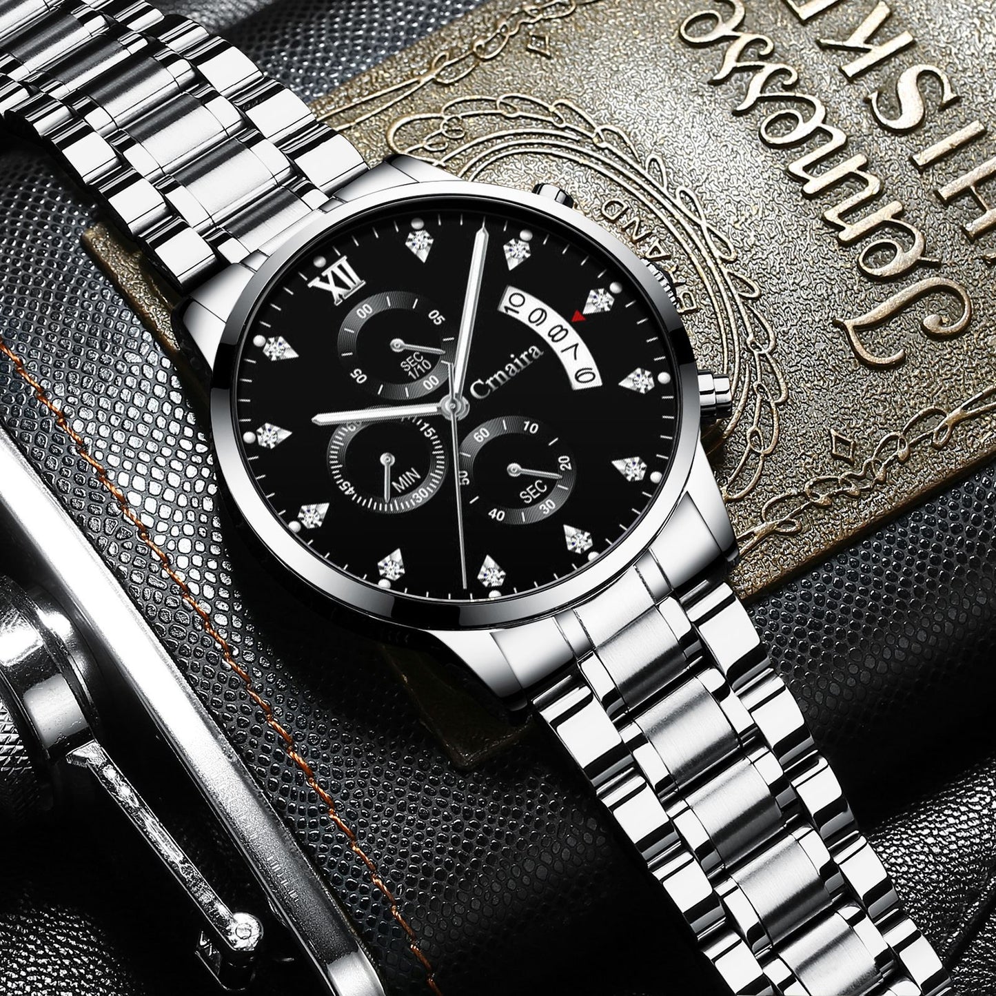 Men's Waterproof Luminous Multi-functional Diamond Quartz Watch