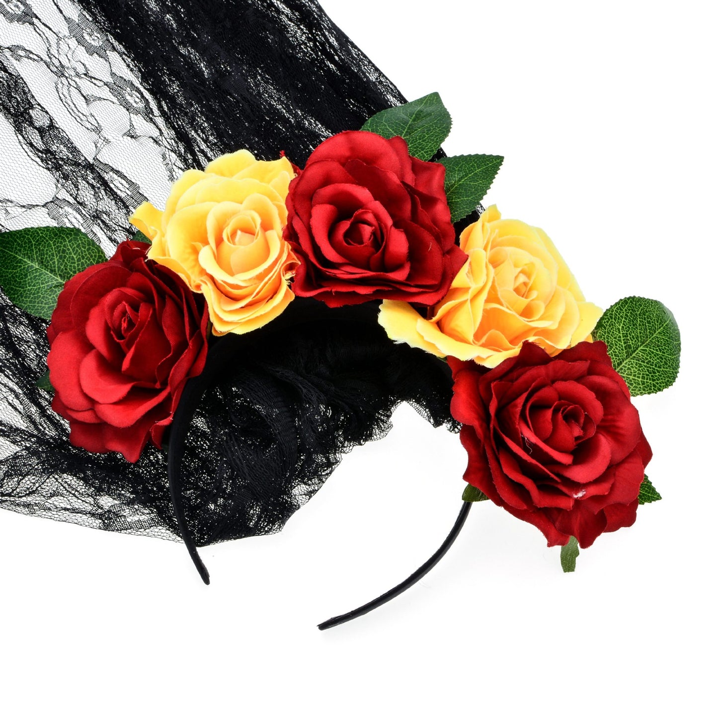 Artificial Rose Flower Headband Lace Veil