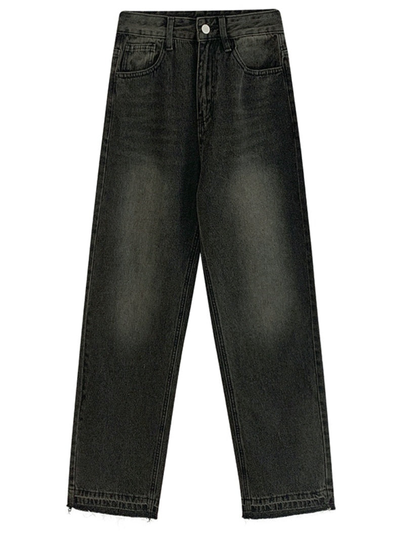 Taljerede Lige Rør Retro Jeans Med Løs Pasform Vide Ben High Street Moppebukser