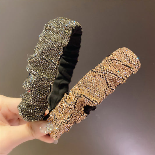 Retro French Full Rhinestone Crystal Headband Wash Face Pressure Hairband