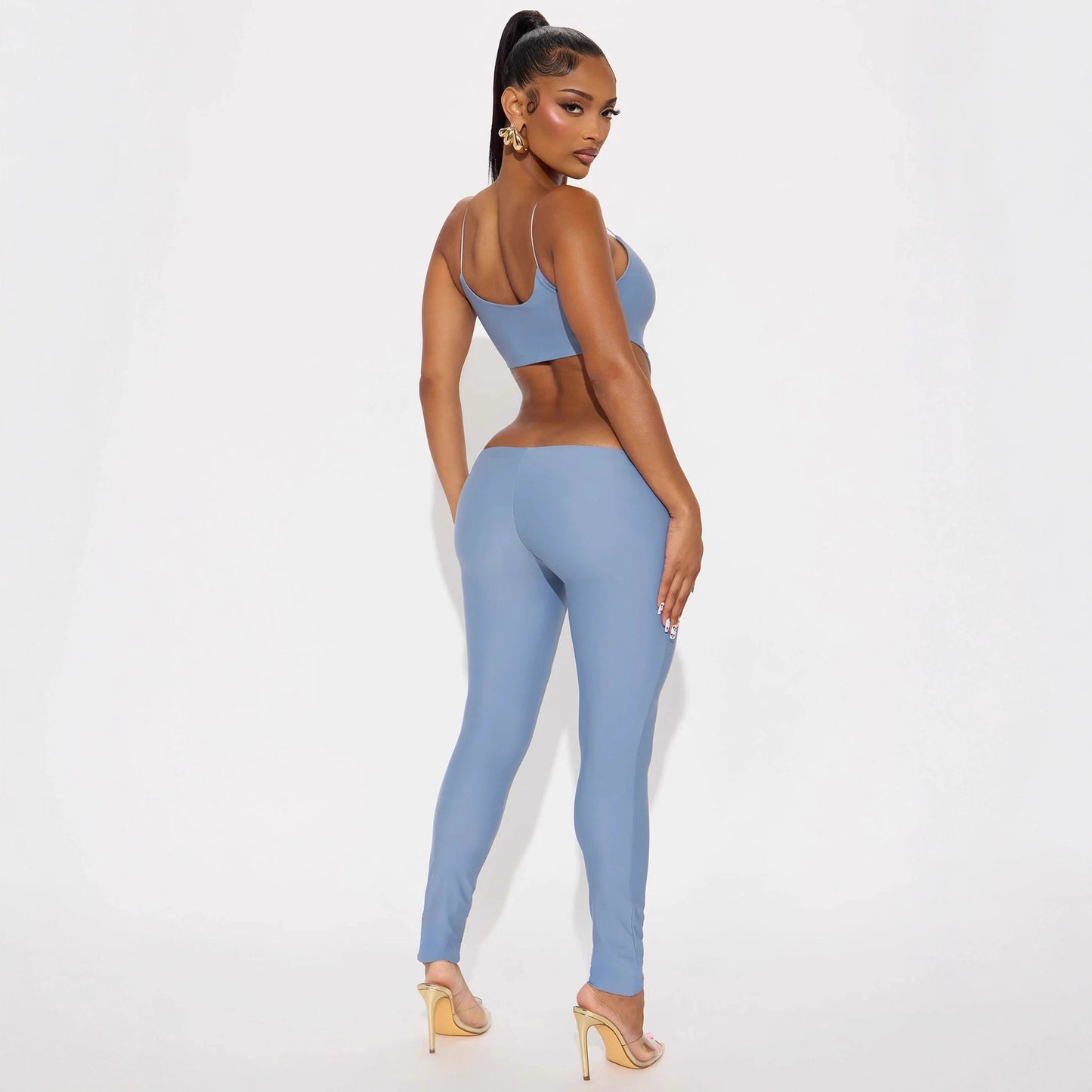 Women's Fashionable And Sexy Hollow-out Strap Top With Mid-waist Tight-fitting Jumpsuit