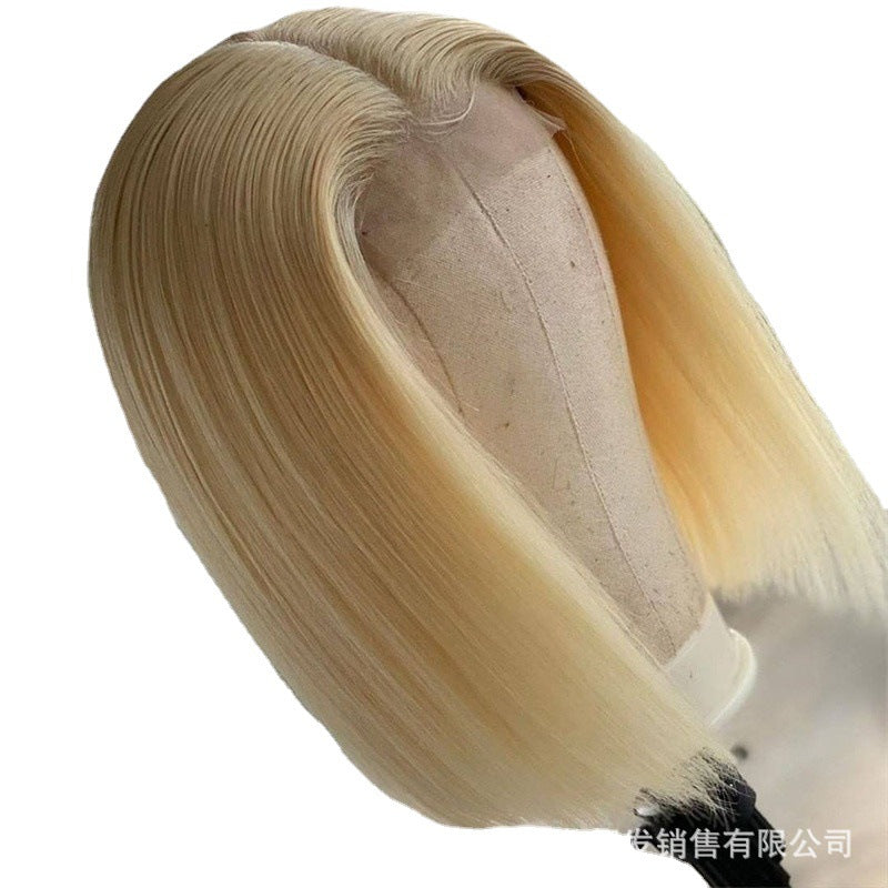 Europæisk og amerikansk mode Kvinders korte bob-paryk Kemisk fiber frontal blonde-paryk Hovedbetræk