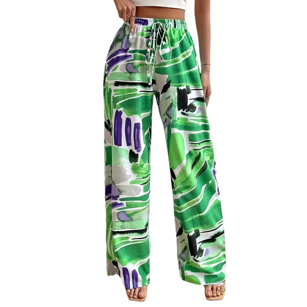 Women's Relaxed-fit Wide-leg Pants With Elastic Waist Soft Drape And A Luxurious High-end Vibe